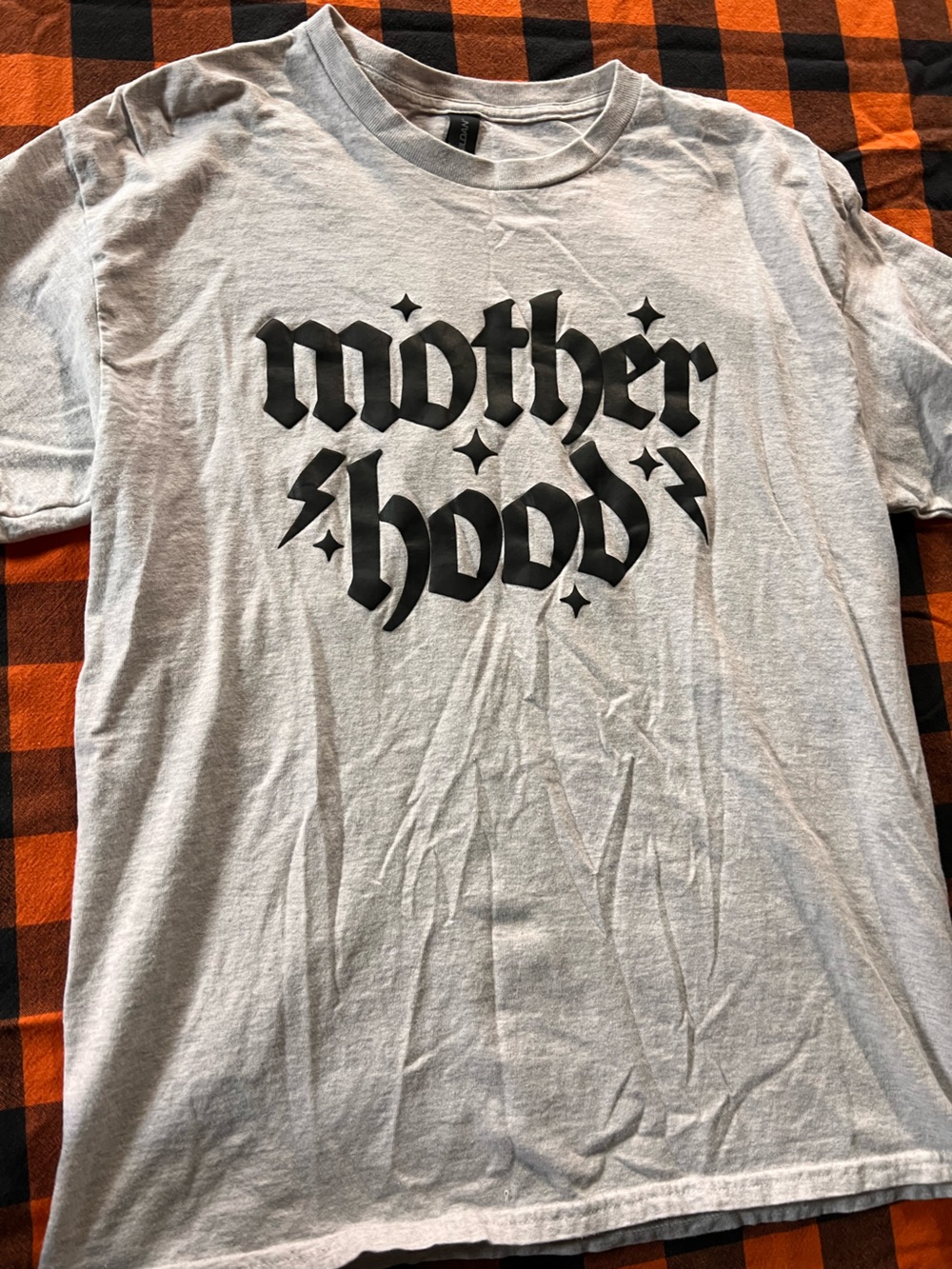 Gildan Light Gray Short Sleeve Tee with Black Gothic Graphic